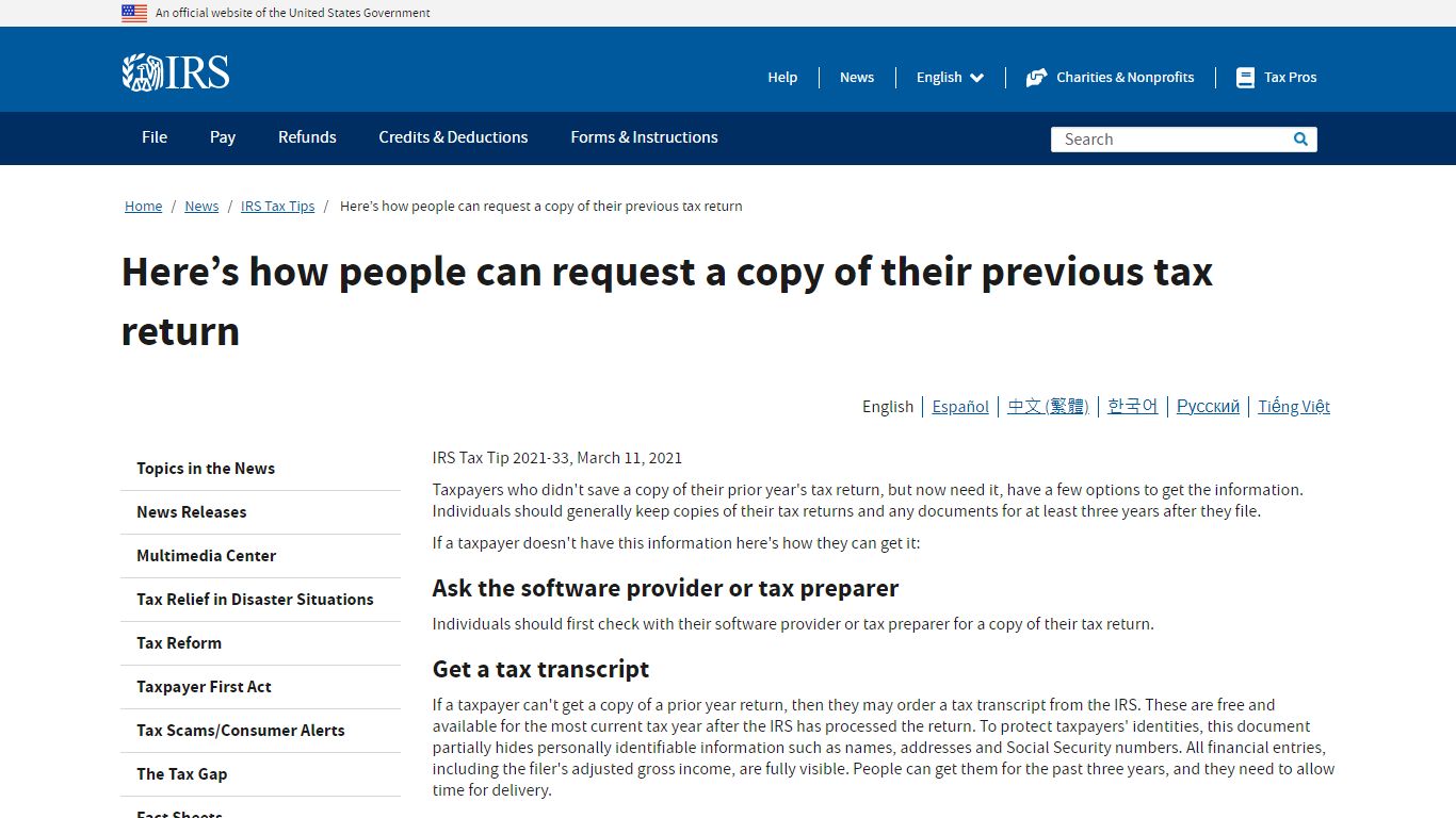 Here’s how people can request a copy of their previous tax return